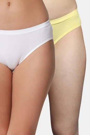 Buy Bleeding Heart Medium Rise Half Coverage Bikini Panty (Pack of 2) - Yellow White